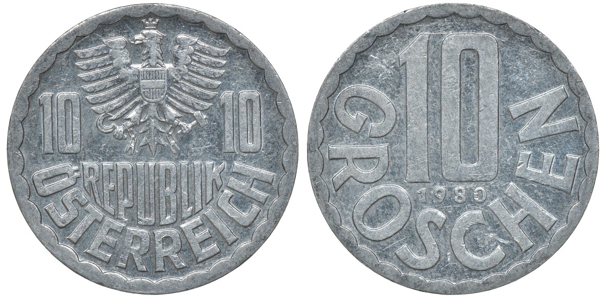 АВСТРИЯ 10 ГРОШЕЙ 1980 KM 2878 алюминий 72-1343