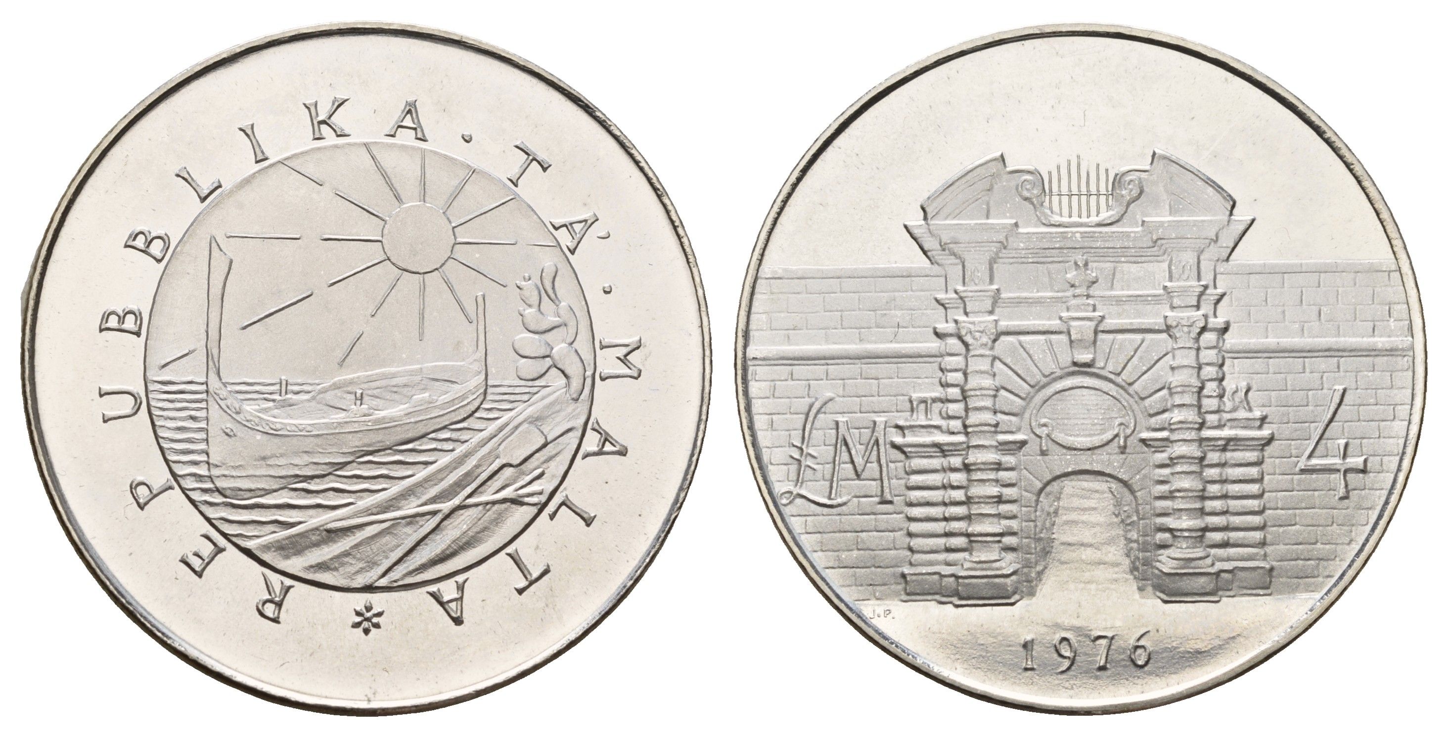 Мальта 4 лиры (фунта) 1976 Ворота Форта Маноэль KM 41 серебро BU 270-613