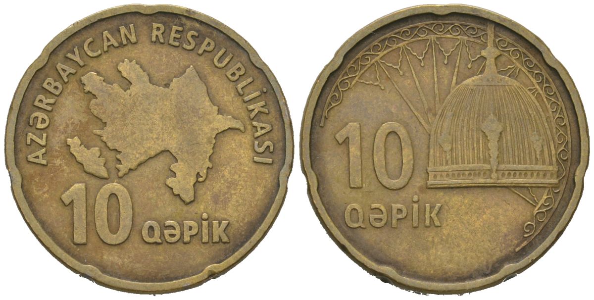 Азербайджан 10 гяпиков 2006 KM 42 сталь плакированная латунью 4571-536