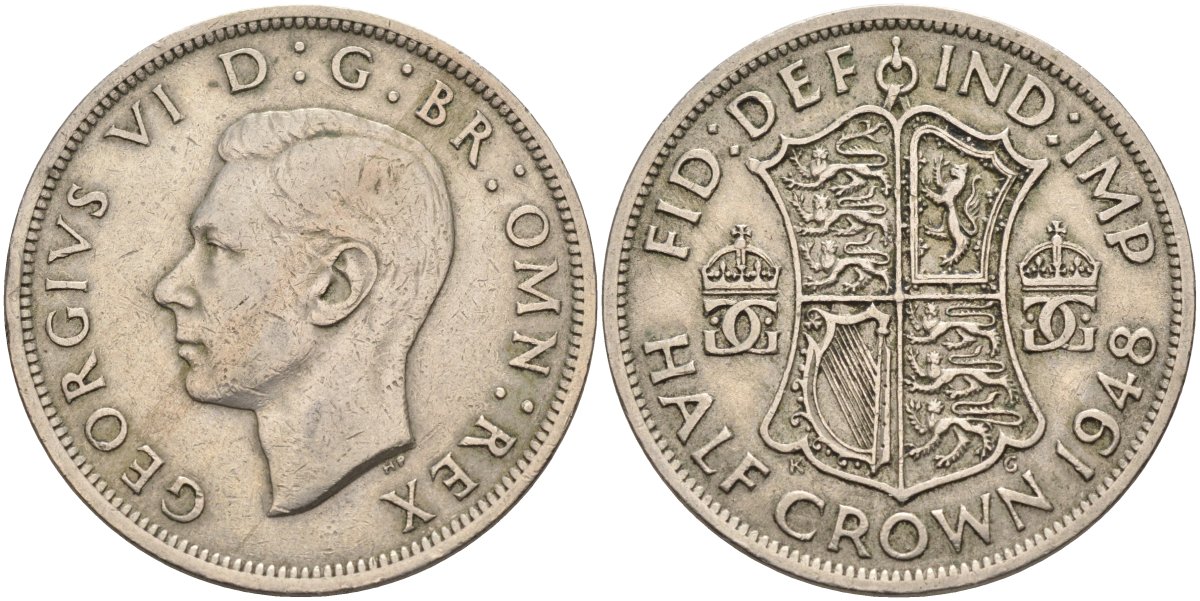 Великобритания 1/2 кроны 1948 Георг VI (1936-1952) KM 866, Spink 4101 медно-никель 4593-432