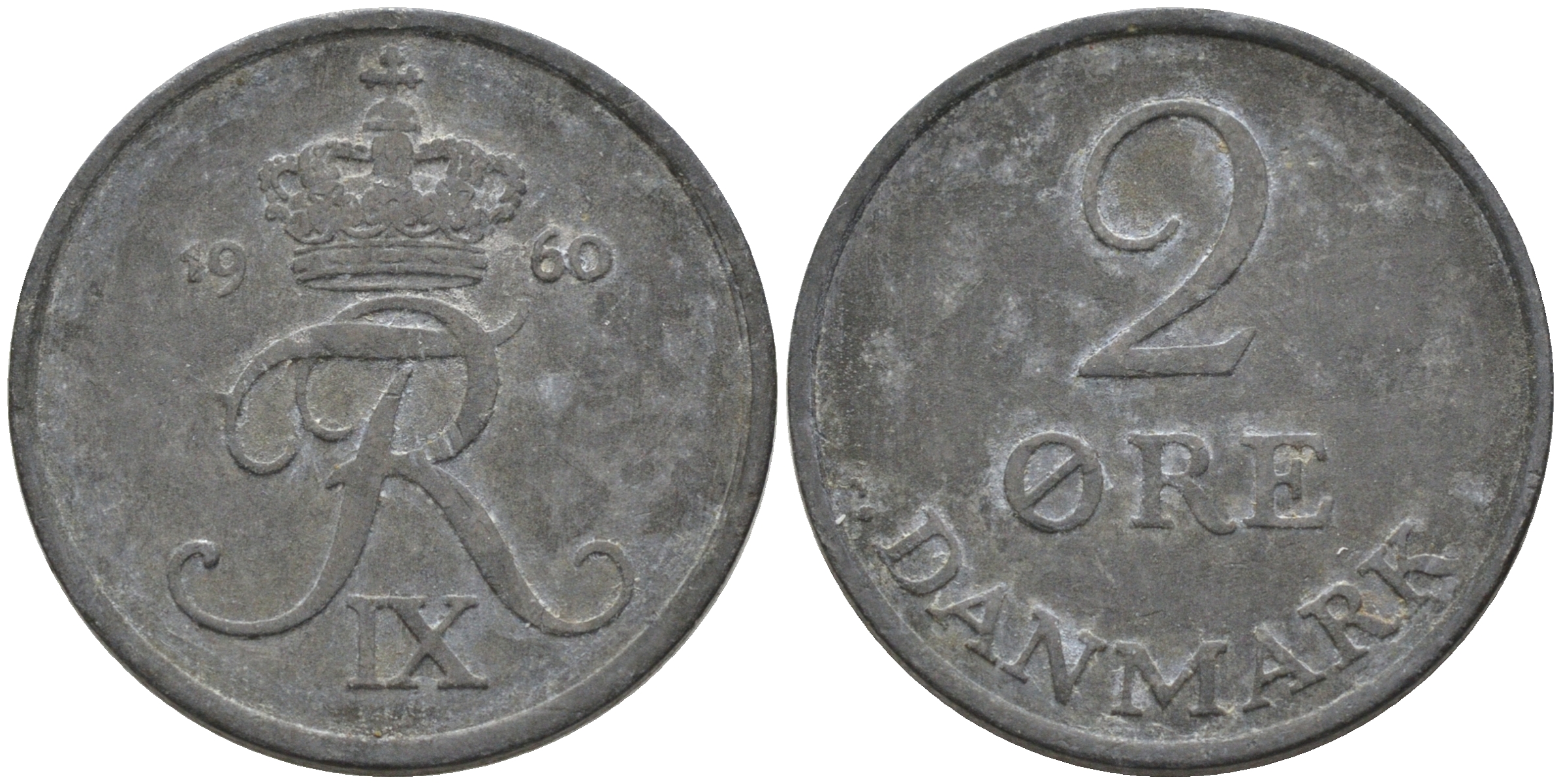 Дания 2 эре 1960 C; S, Фредерик IX (1947-1972) KM 840.2 цинк 4566-424
