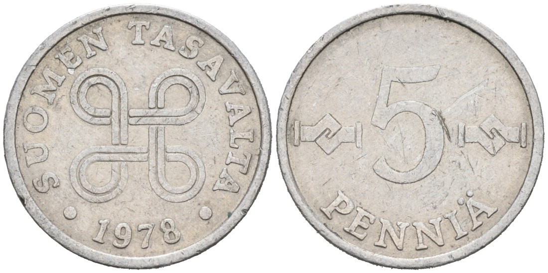 ФИНЛЯНДИЯ 5 ПЕННИ 1978 KM 45а алюминий 192-1222