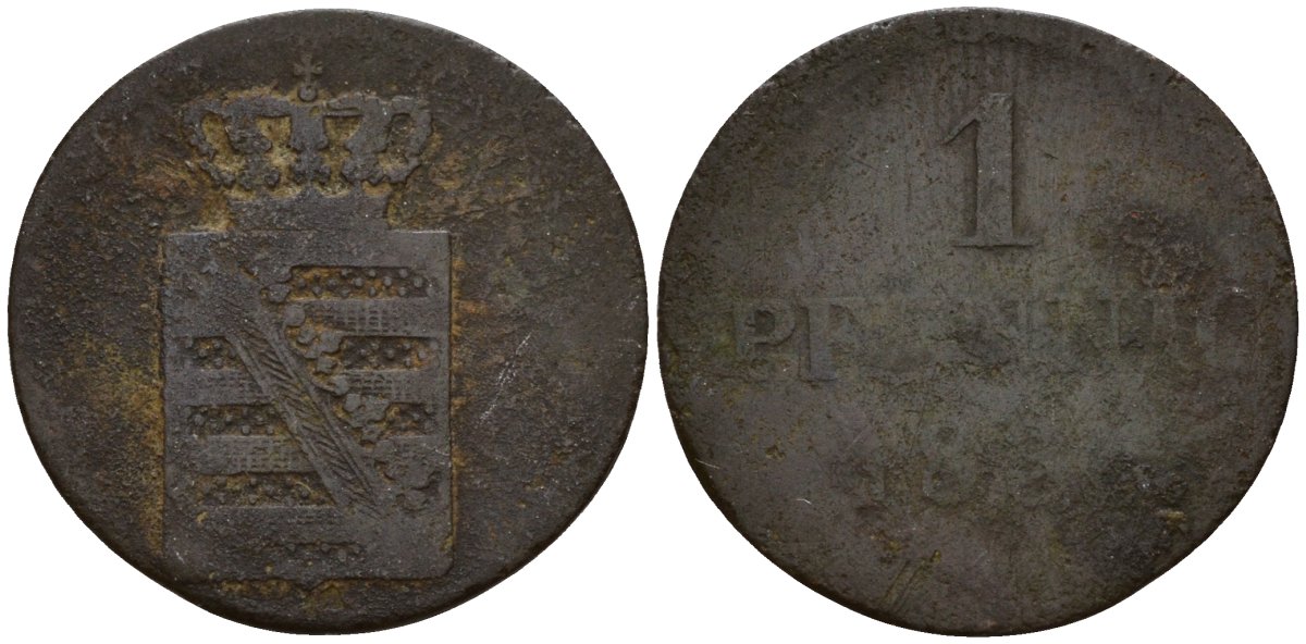 Саксония 1 пфенниг 1836 G, Фридрих Август II (1836-1854) KM 1135 медь 4189-551