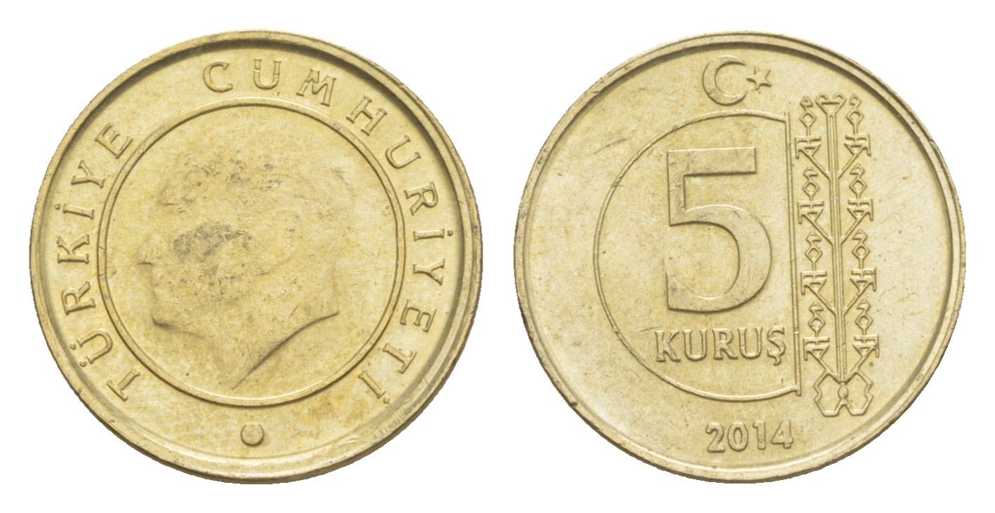 Турция 5 курушей 2014 Кемаль Ататюрк KM 1240 медь цинк никель 4647-543
