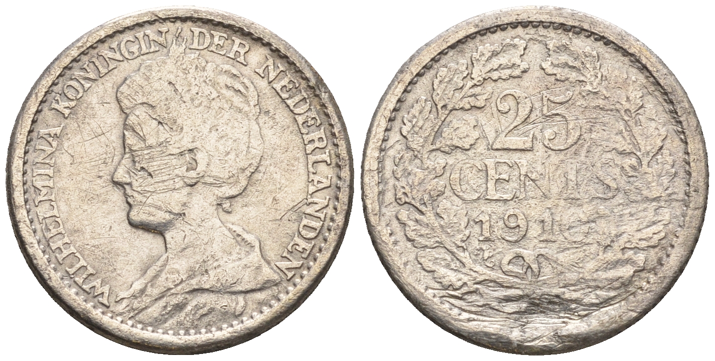 Нидерланды 25 центов 1910 Вильгельмина (1890-1948) KM 146 серебро 4609-763