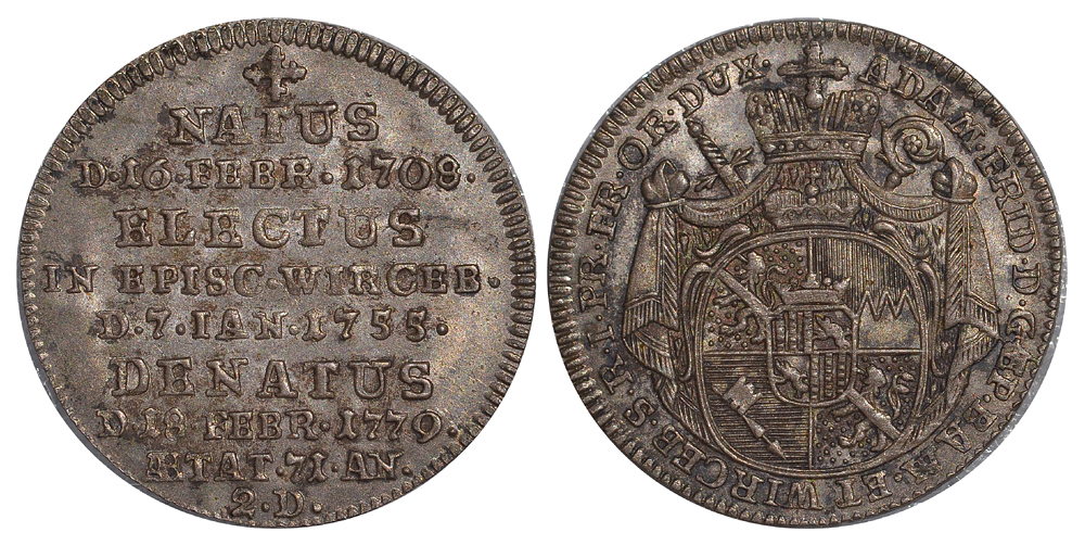 Вюрцбург 3 крейцера = 1 грош 1779 на смерть Адама Фридриха фон Зайнсхайма (1755-1779) KM 410 (C28), Helm 827 серебро 00-822-41