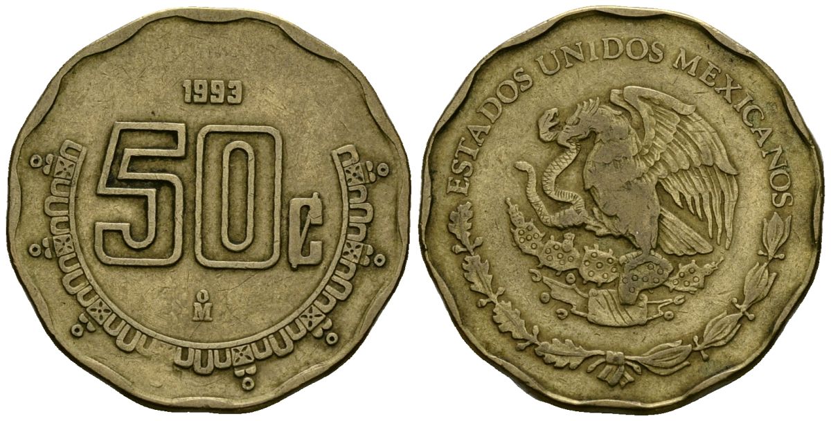 Мексика 50 сентаво 1993 KM 549 алюминиевая бронза 4167-625