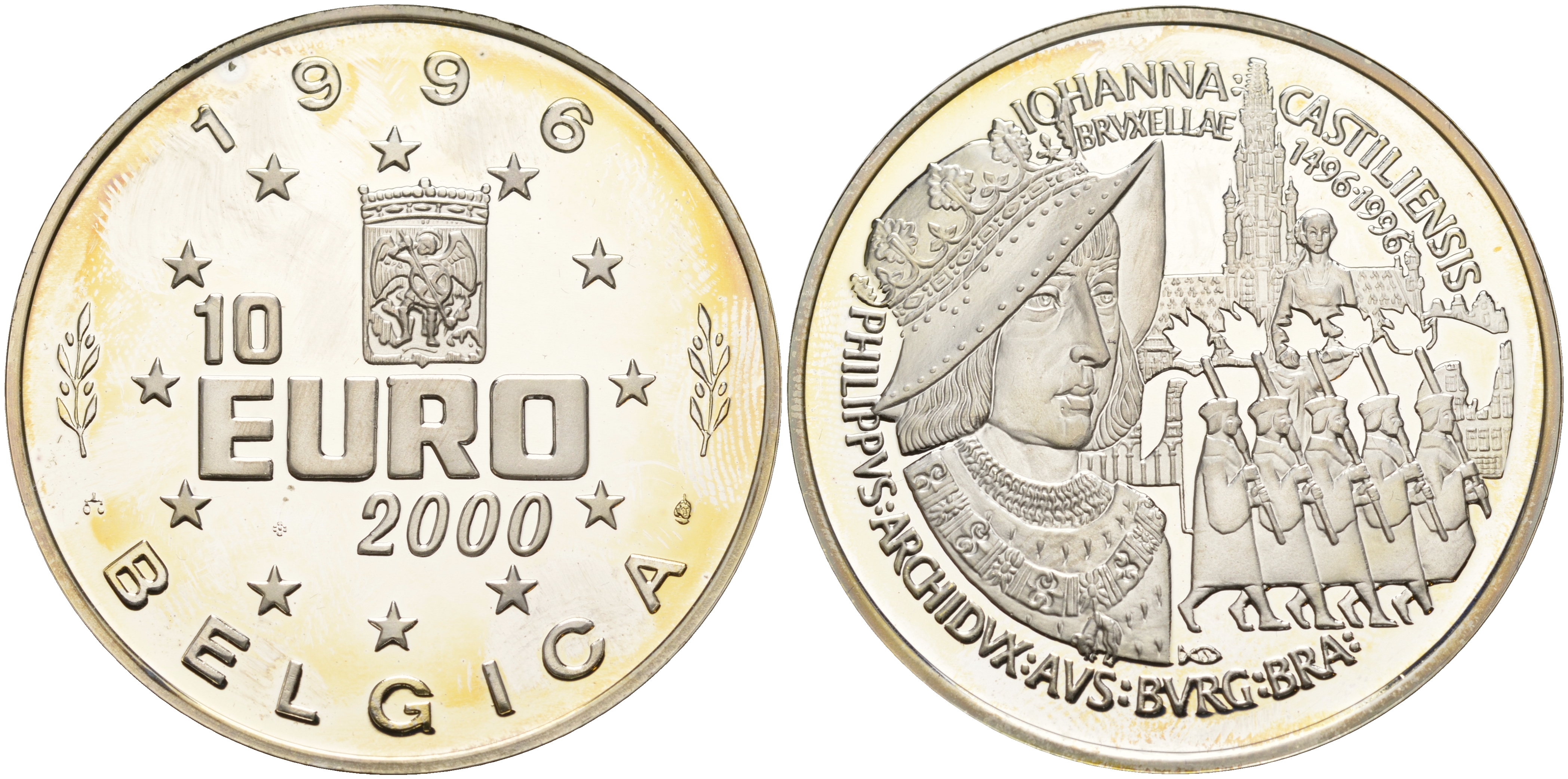 Бельгия 10 евро 2000 Хуана Кастильская 	UC# 324 серебро PROOF 11-236-14