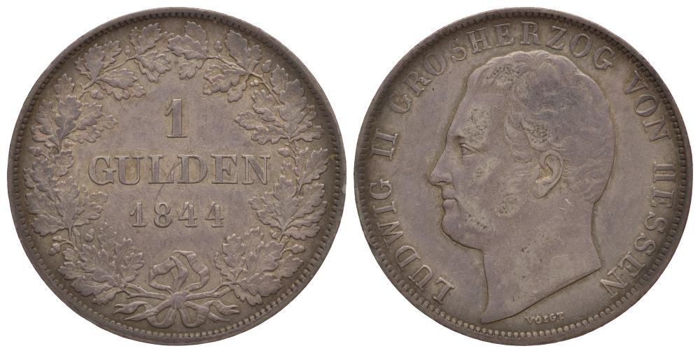 Гессен-Дармштадт 1 гульден 1844 Людвиг II (1830-1848) KM 309 серебро 1522-831