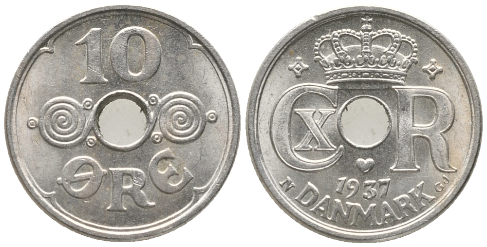 ДАНИЯ 10 ЭРЕ 1937 N ; GJ, КРИСТИАН X (1912-1947) KM 822.2 медно-никель 100-1137