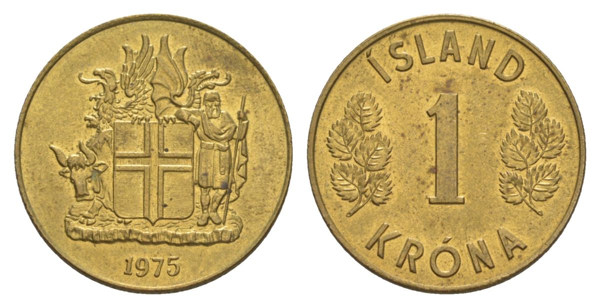 Исландия 1 крона 1975 KM 12a никель латунь UNC 4633-1252