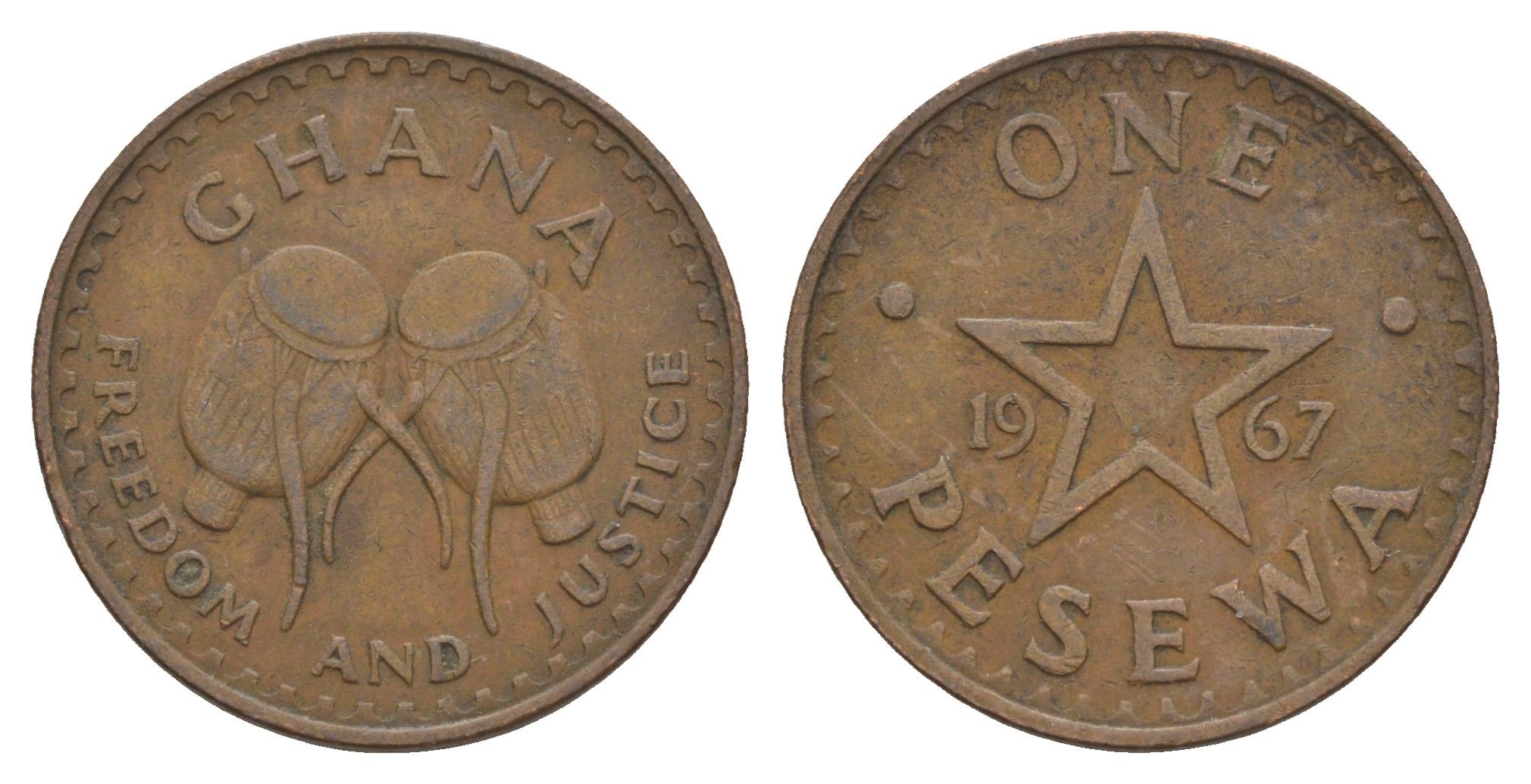 Гана 1 песева 1967 KM 13 бронза 4656-716