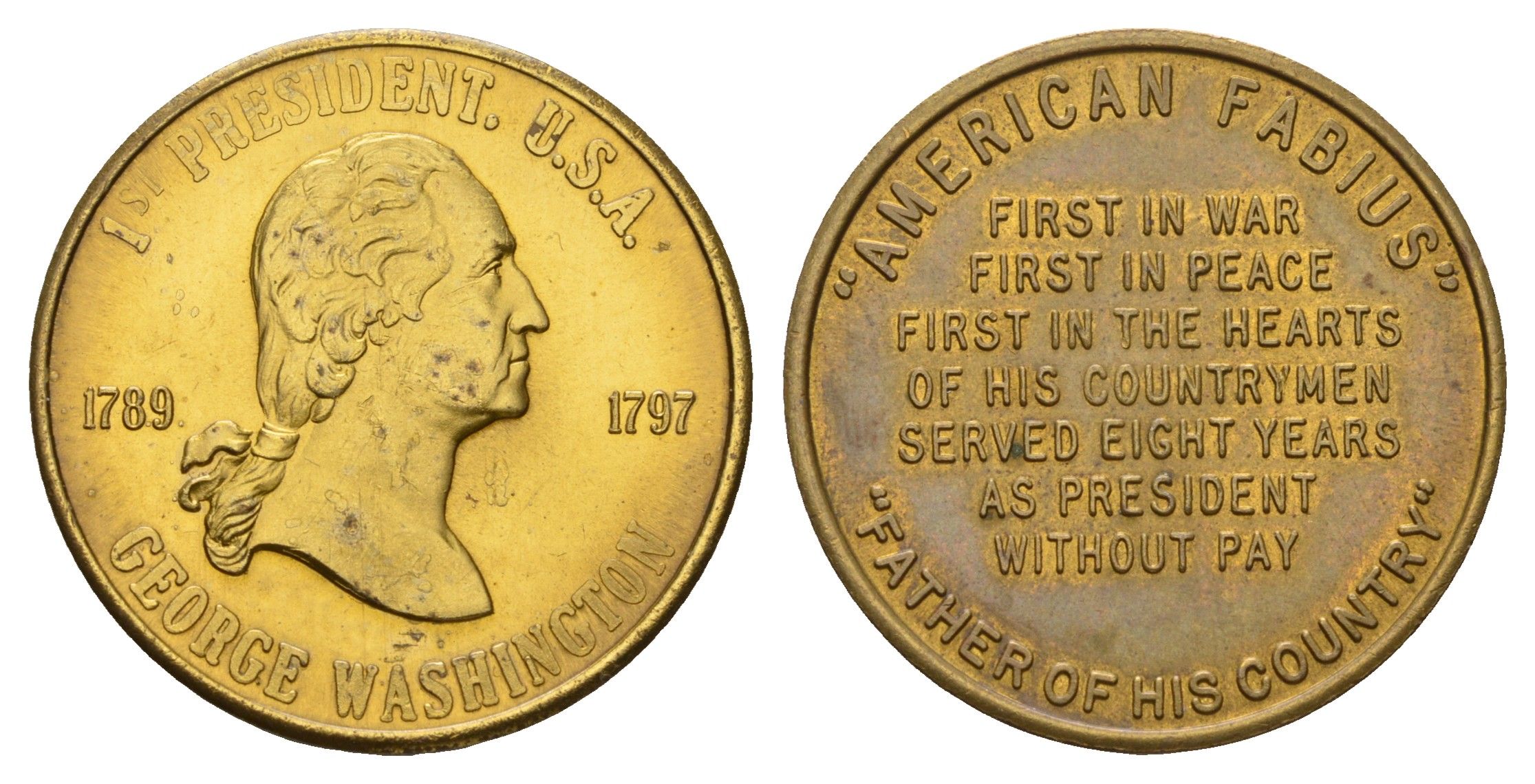 США медаль в честь Джорджа Вашингтона, 1-го президента США (1897-1901) XX век диаметр 28 мм, вес 9 гр латунь 4565-522