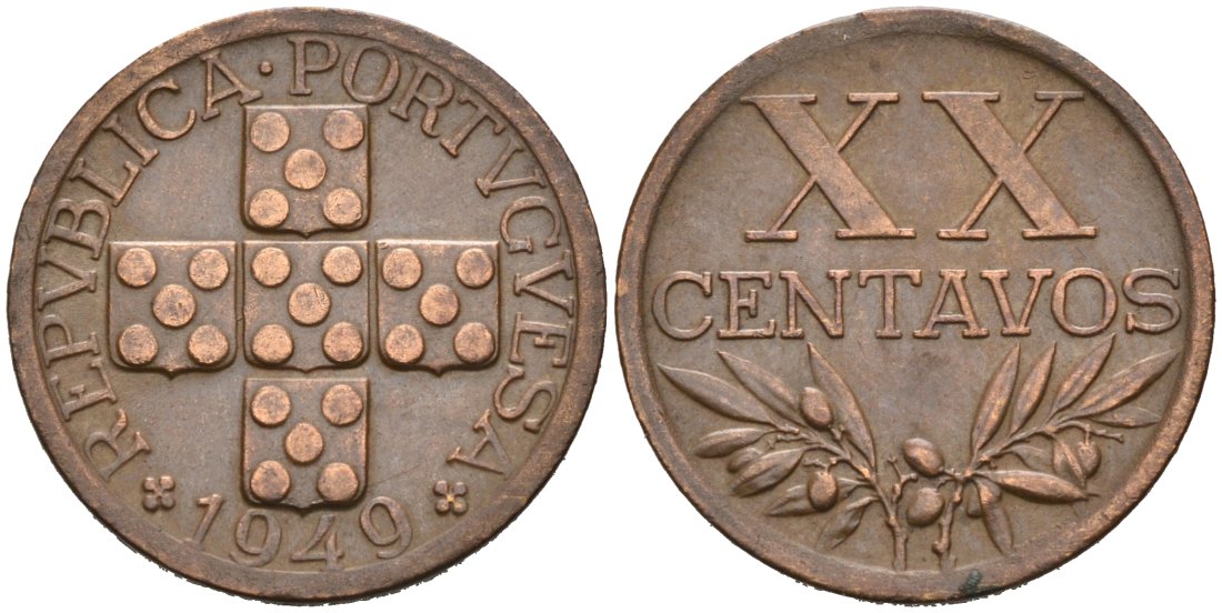 Португалия 20 сентаво 1949 KM 584 бронза 46-945