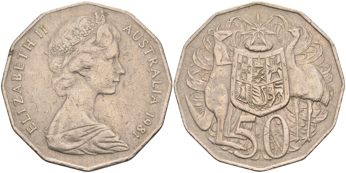 Австралия 50 центов 1981 Елизавета II (1952-2022), герб, кенгуру KM 68 медно-никель 4131-726