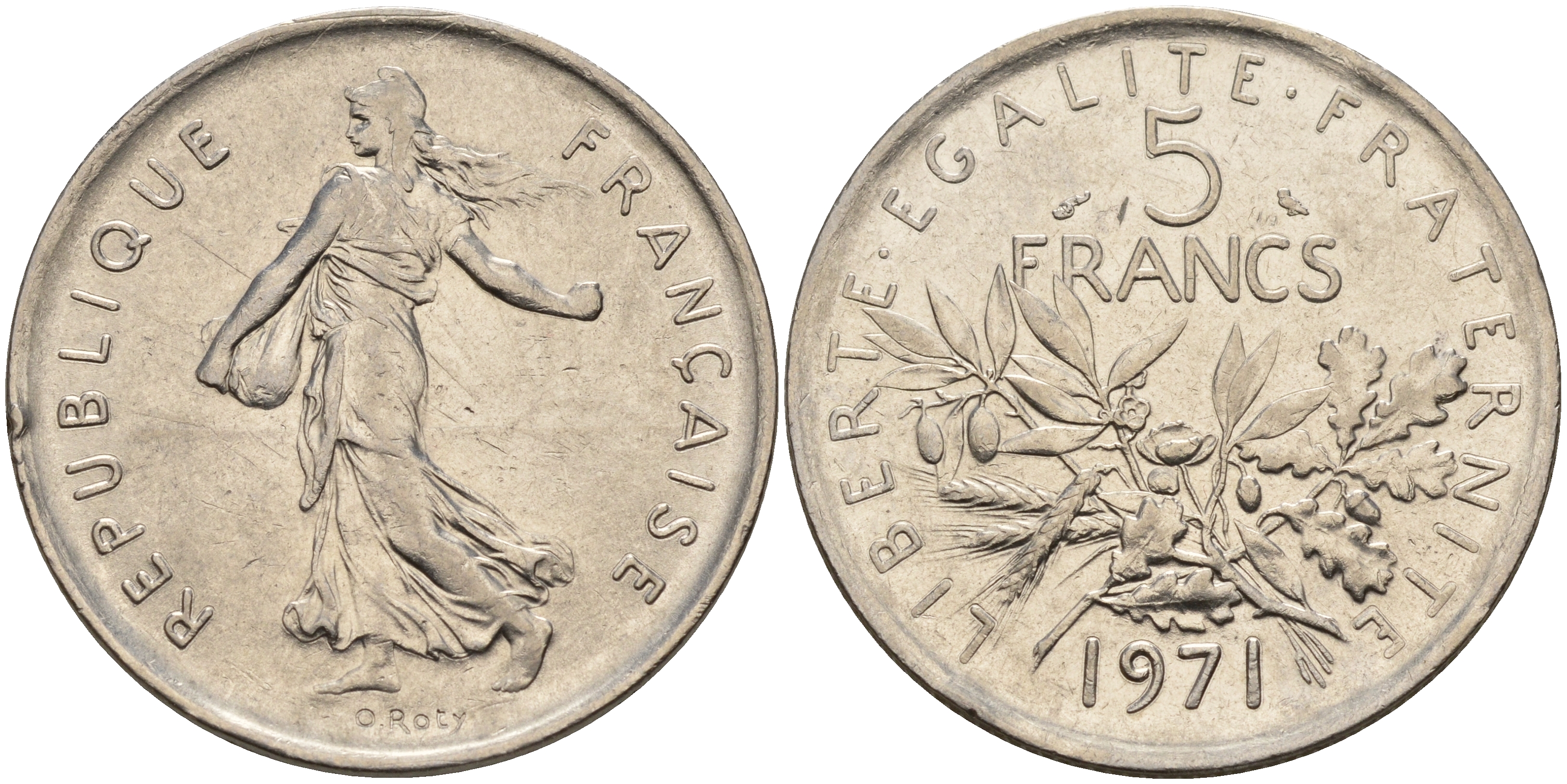 Франция 5 франков 1971 сеятель KM 926a.1, Le Franc 341.3 медно-никель плакированный никелем 4149-511