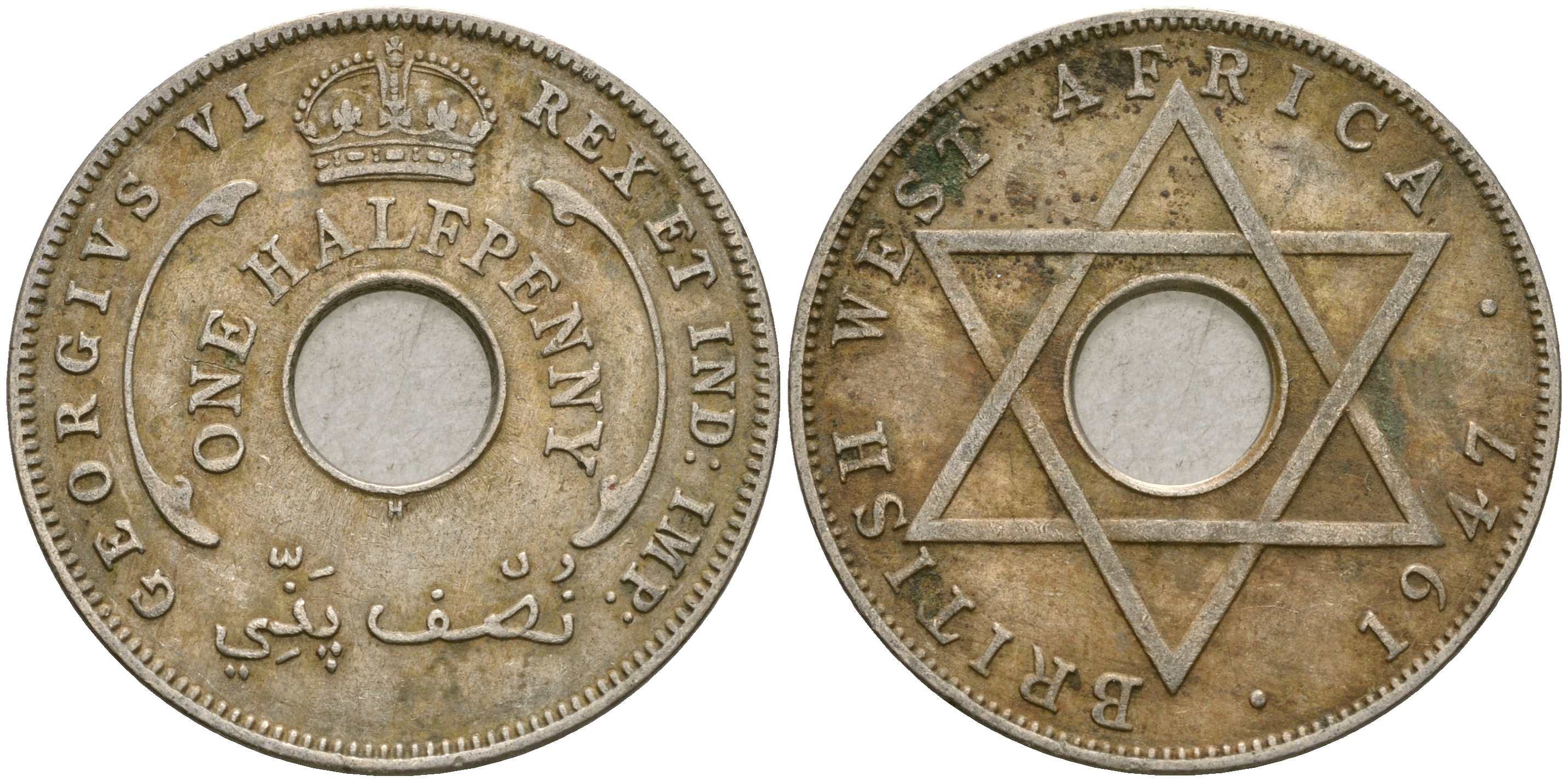 Британская Западная Африка 1/2 пенни 1947 H, Георг VI KM 18 медно-никель 25-1017