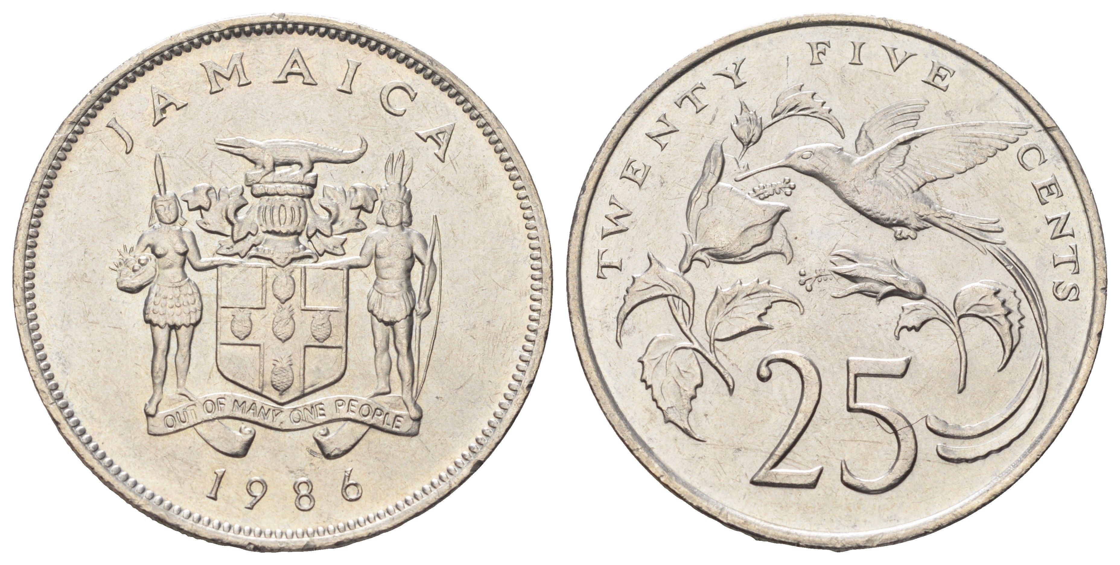 Ямайка 25 центов 1986 KM 49 медно-никель UNC 4590-1013