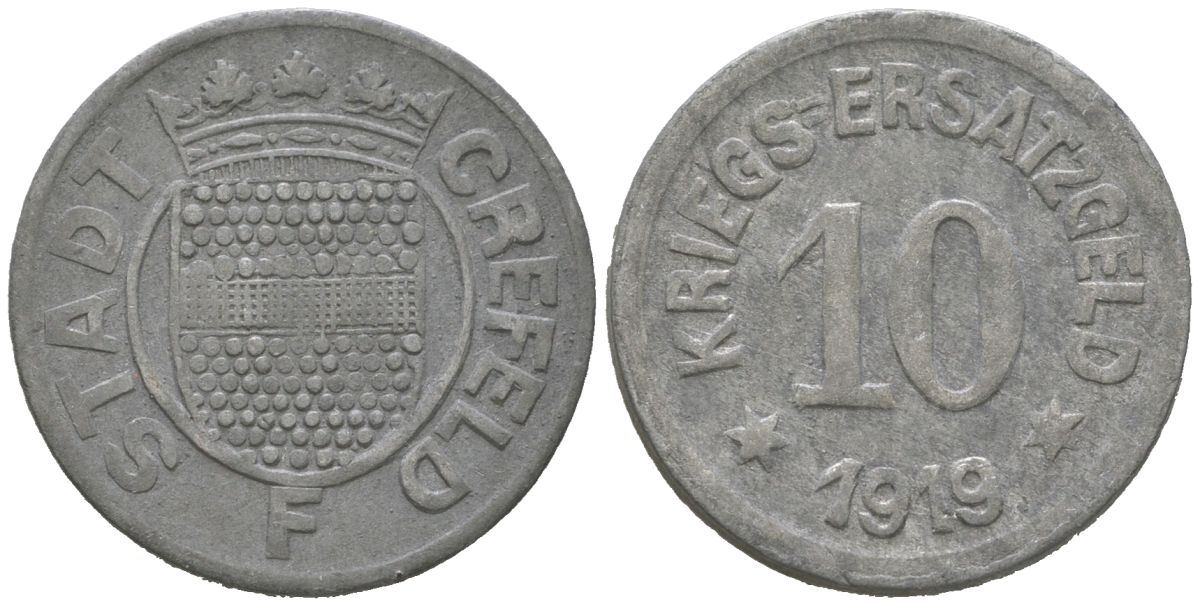 Крефельд 10 пфеннигов 1919 Funck 84.7A цинк 4617-256