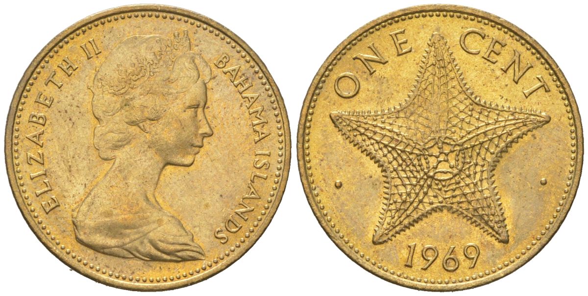 Багамские острова (Багамы) 1 цент 1969 KM 2 никель латунь UNC 4580-959