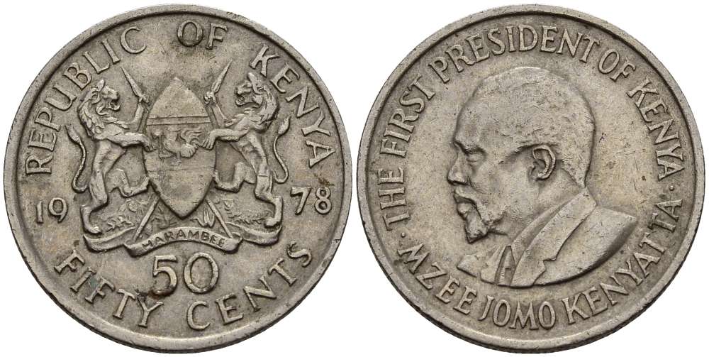Кения 50 центов 1978 Джомо Кениата KM 13 медно-никель 4511-1131