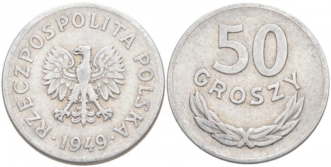 Польша 50 грошей 1949 KM 44а, Parchimowicz 209b алюминий 68-322