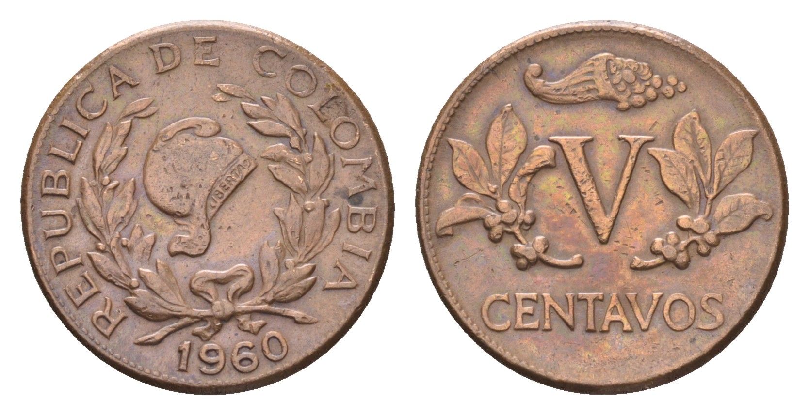 Колумбия 5 сентаво 1960 KM 206 бронза 4664-132