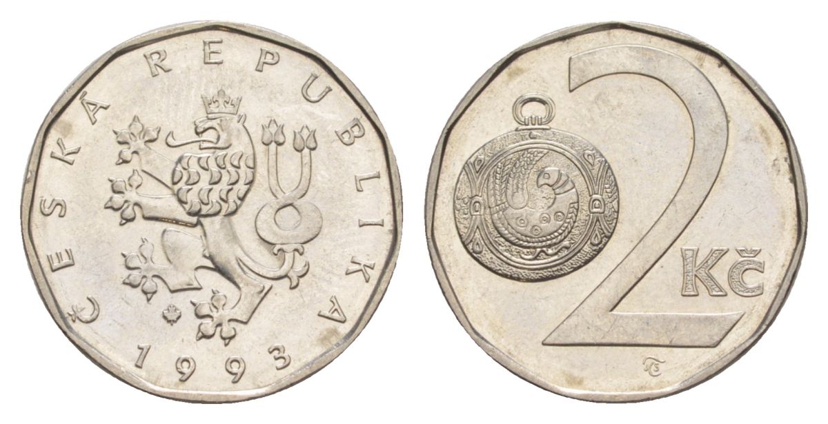 Чехия 2 кроны 1993 KM 9 сталь плакированная никелем aUNC 4632-526