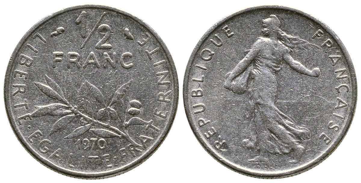 ФРАНЦИЯ 1/2 ФРАНКА 1970 KM 931.1 никель 93-1351