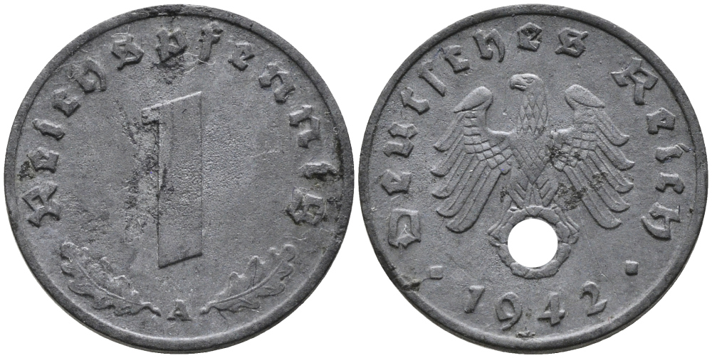 ГЕРМАНИЯ 1 РЕЙХСПФЕННИГ 1942 A KM 97, J.369 цинк 96-722
