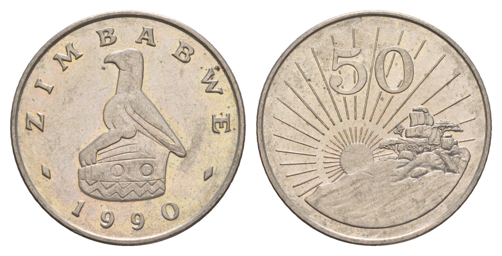 Зимбабве 50 центов 1990 восходящие солнце KM 5 медно-никель UNC 4656-745