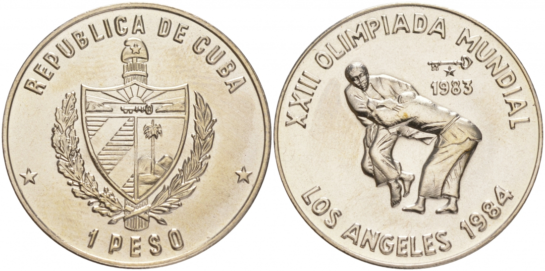 Куба 1 песо 1983 XXII Олимпийские игры в Лос-Анжелесе 1984 года, дзюдо KM 175 медно-никель UNC 189-822