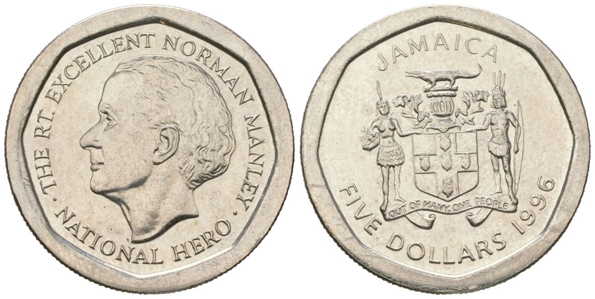 Ямайка 5 долларов 1996 KM 163 нержавеющая сталь UNC 4621-547