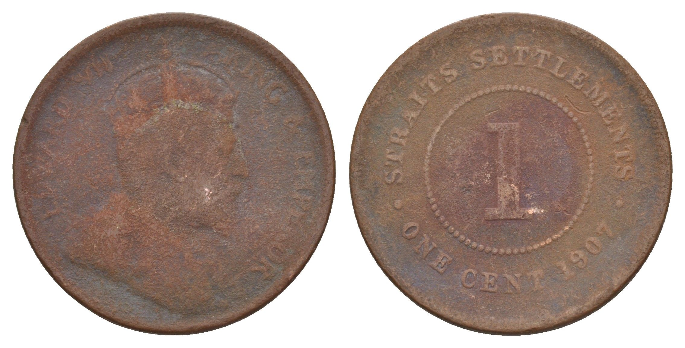 Стрейтс-Сетлментс (Стрейтс Сетлментс) 1 цент 1907 Эдуард VII (1901-1910) KM 19 бронза 4656-313