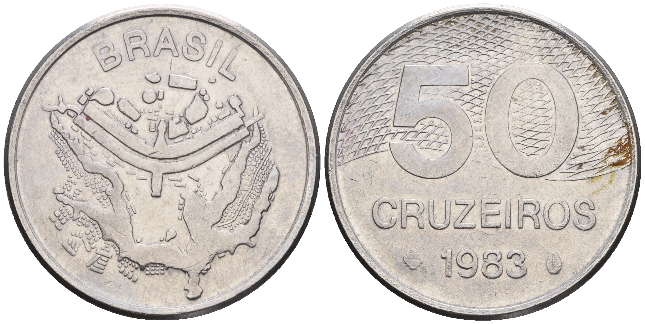 Бразилия 50 крузейро 1983 карта города Бразилиа KM 594.1 нержавеющая сталь 87-614