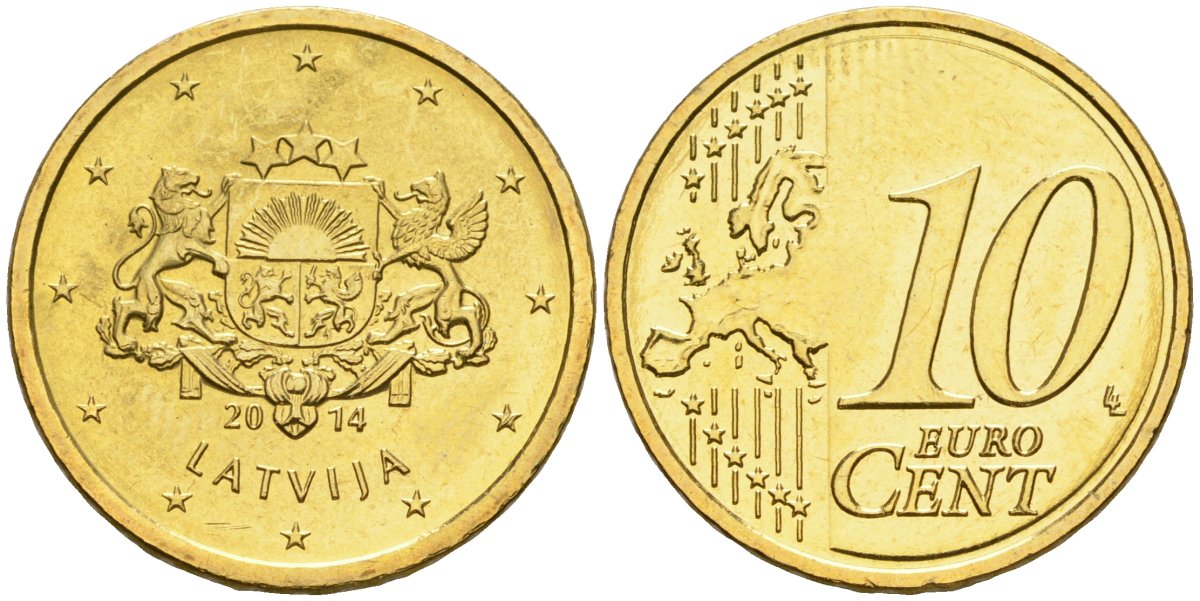 Латвия 10 евроцентов 2014 KM 153 нордик UNC 4364-1625