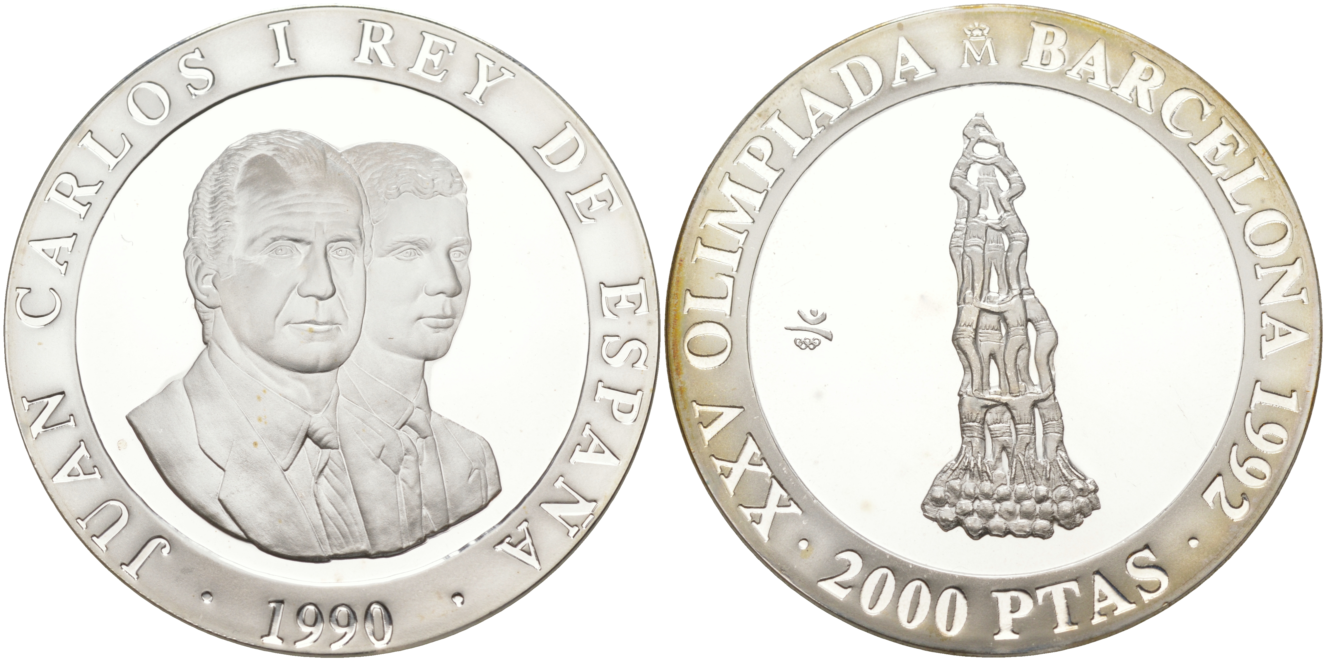 Испания 2000 песет 1990 XXV летние Олимпийские игры 1992 года в Барселоне, гимнастическая пирамида KM 863 серебро PROOF 1072-8-21