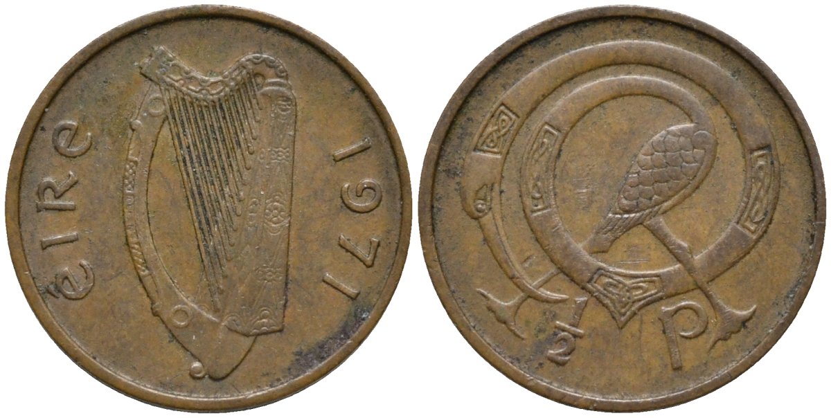 Ирландия 1/2 пенни 1971 птица KM 19 бронза 4164-457