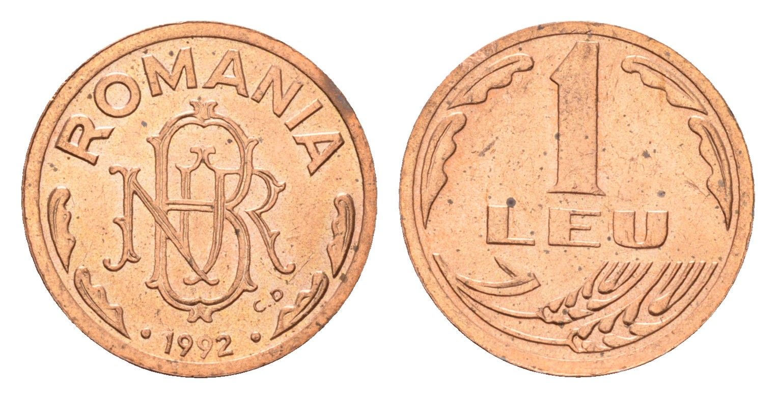Румыния 1 лей 1992 KM 113 сталь плакированная медью UNC 4564-429