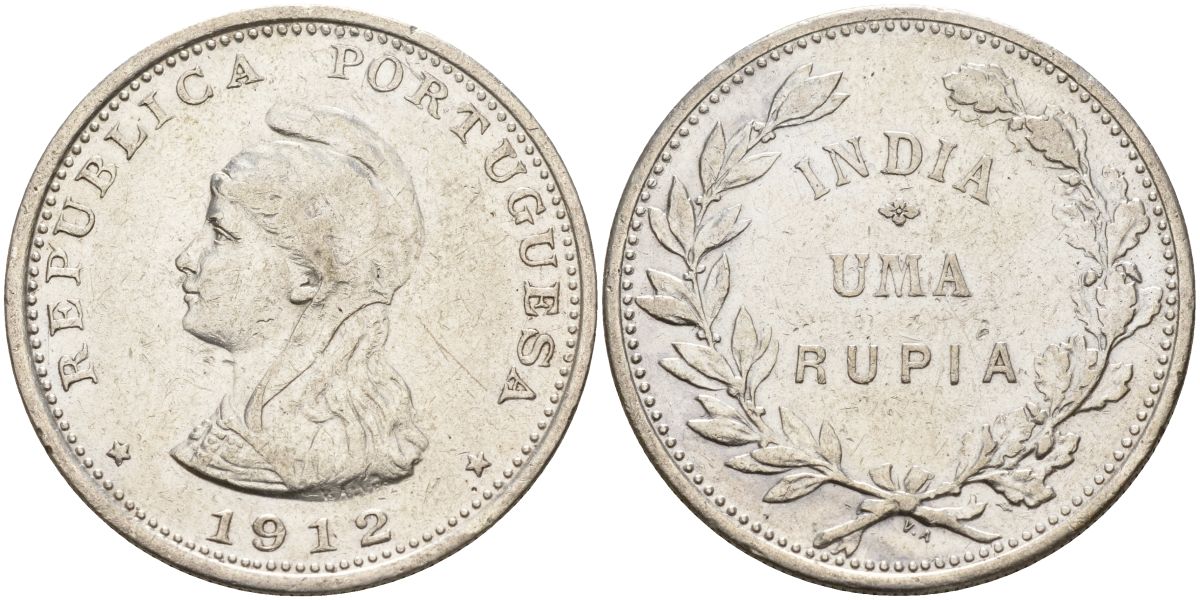 Португальская Индия 1 рупия 1912 KM 18 серебро 1529-1215