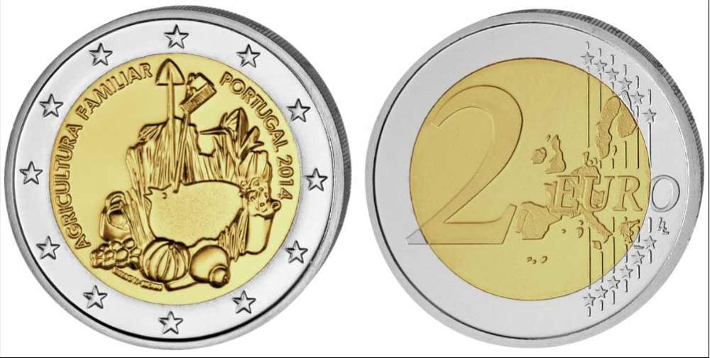 Португалия 2 евро 2014 международный год семейных фермерских хозяйств KM 839 биметалл UNC M46-06