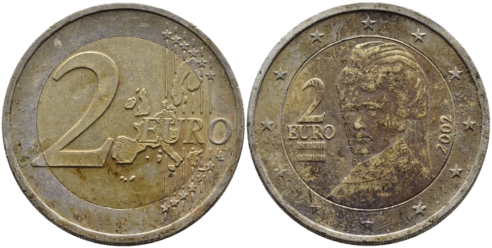 Австрия 2 евро 2002 Берта фон Зутнер KM 3089 биметалл 4393-1126