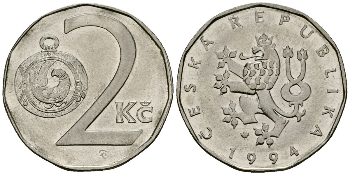 Чехия 2 кроны 1994 KM 9 сталь плакированная никелем 4167-944