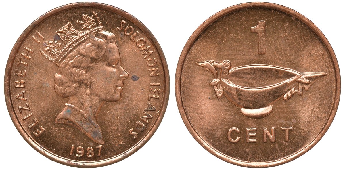 Соломоновы острова 1 цент 1987 Елизавета II (1953-) KM 24 сталь плакированная бронзой aUNC 4602-942