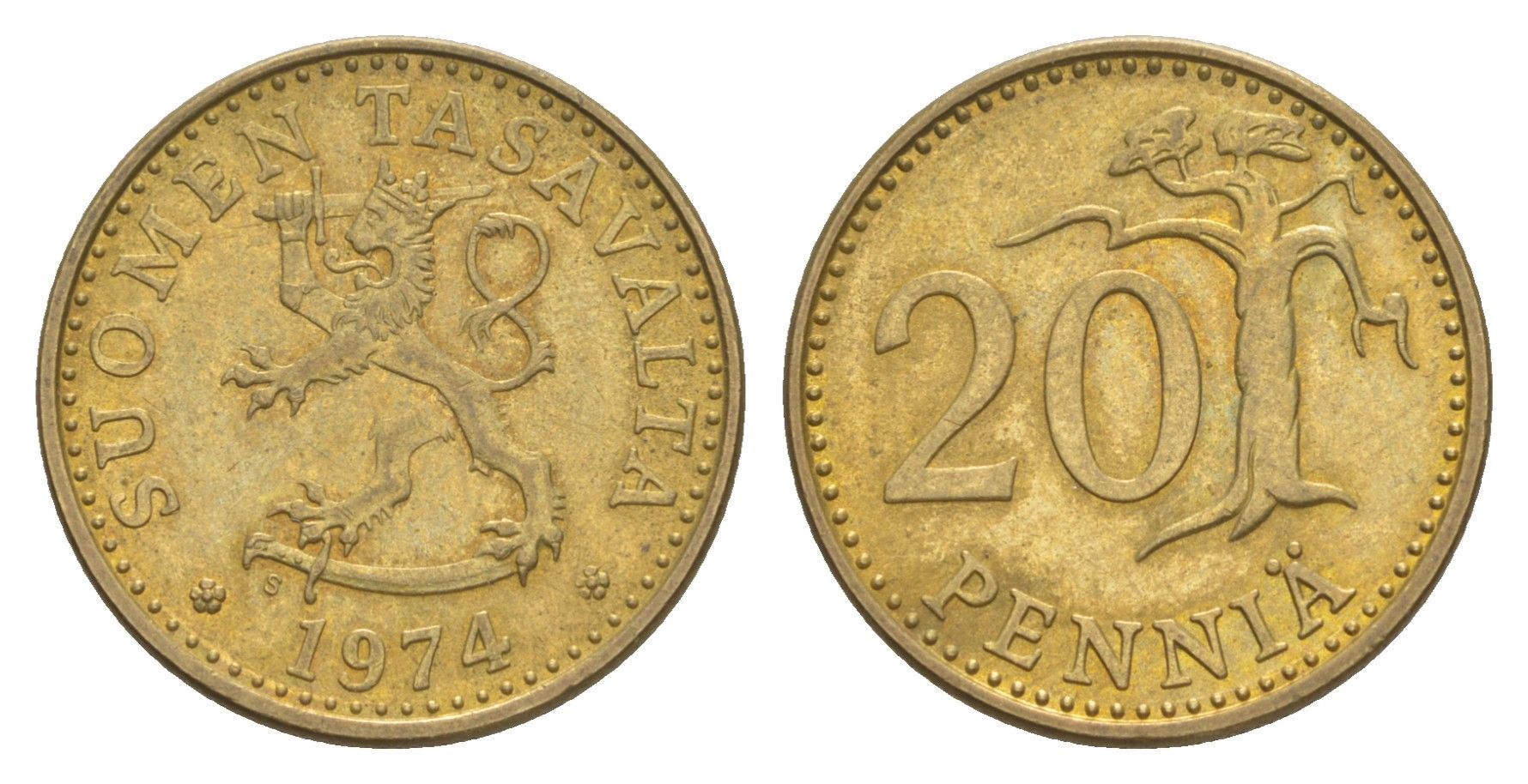 Финляндия 20 пенни 1974 KM 47 алюминиевая бронза 4648-417