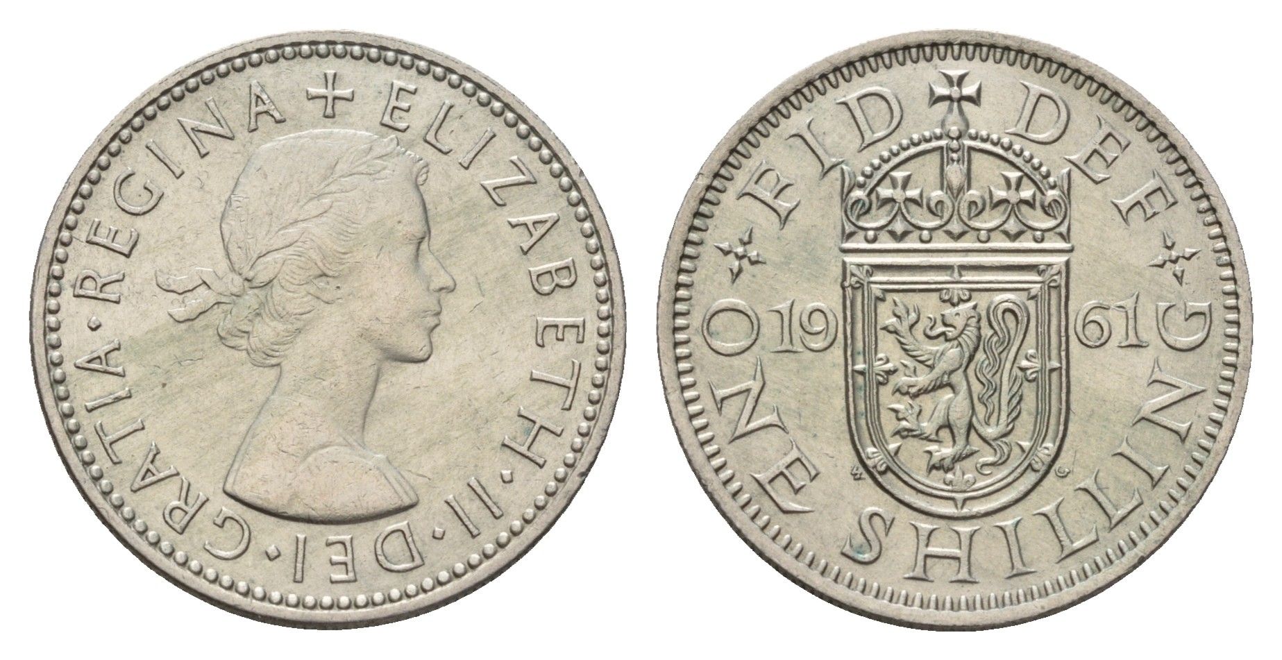 Великобритания 1 шиллинг 1961 Елизавета II (1952-2022), Шотландский герб KM 905, Spink 4148 медно-никель 4121-922