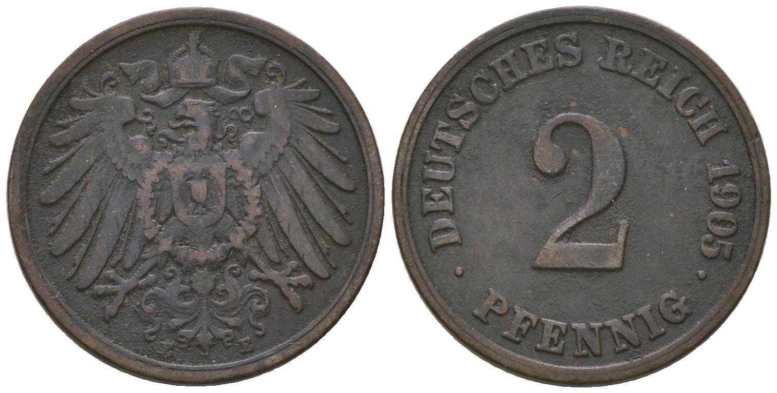 Германия 2 пфеннига 1905 E KM 16, J.11 медь 4625-124