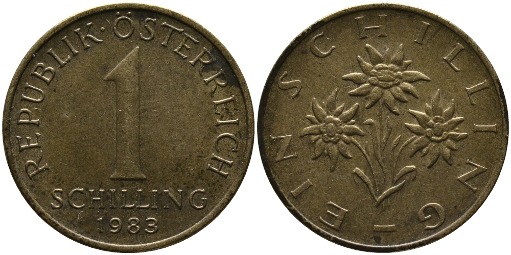 АВСТРИЯ 1 ШИЛЛИНГ 1983 KM 2886 алюминиевая бронза 33-452