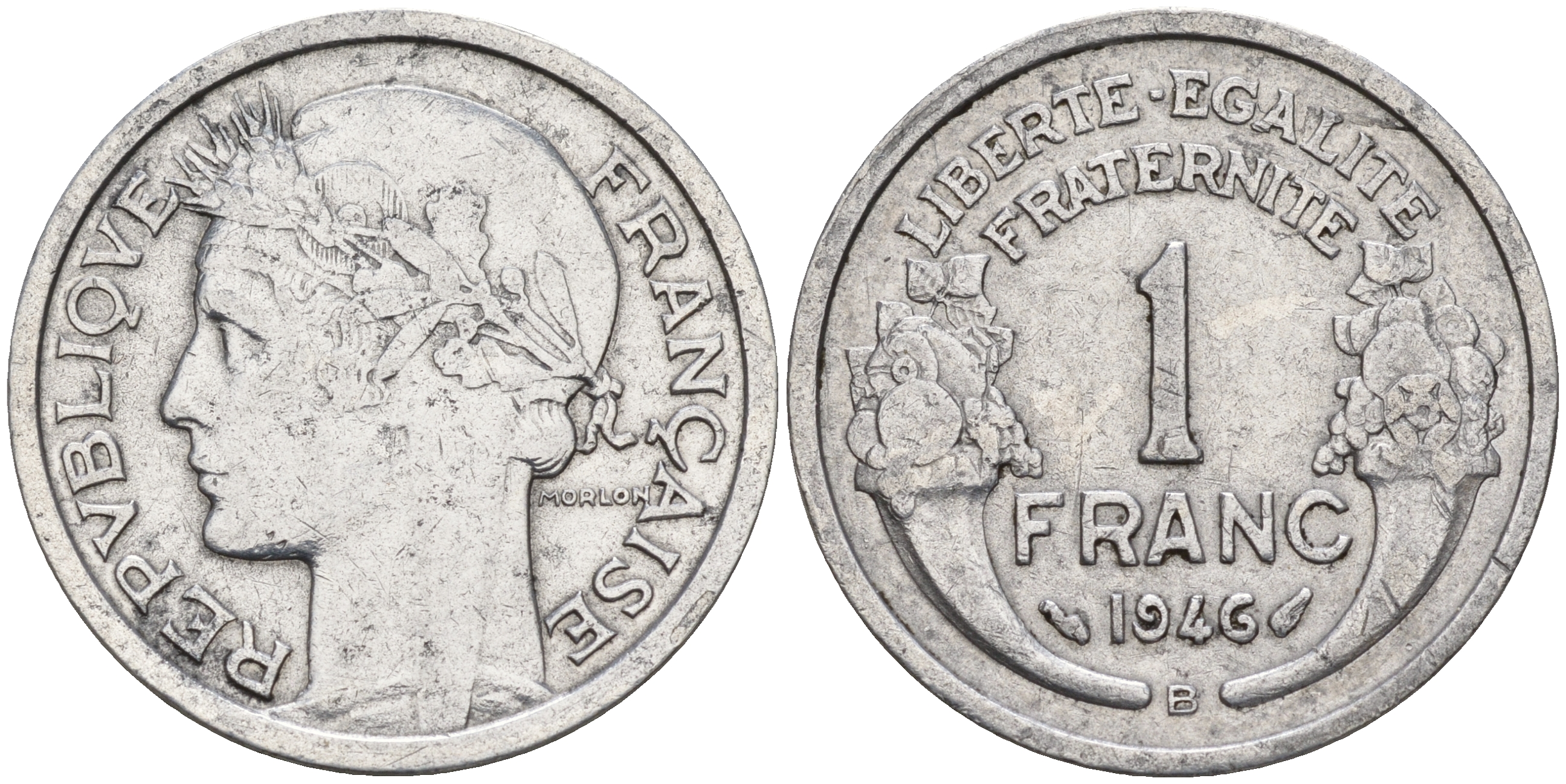 Франция 1 франк 1946 В, тип Морлон KM 885а.2 алюминий    4153-426
