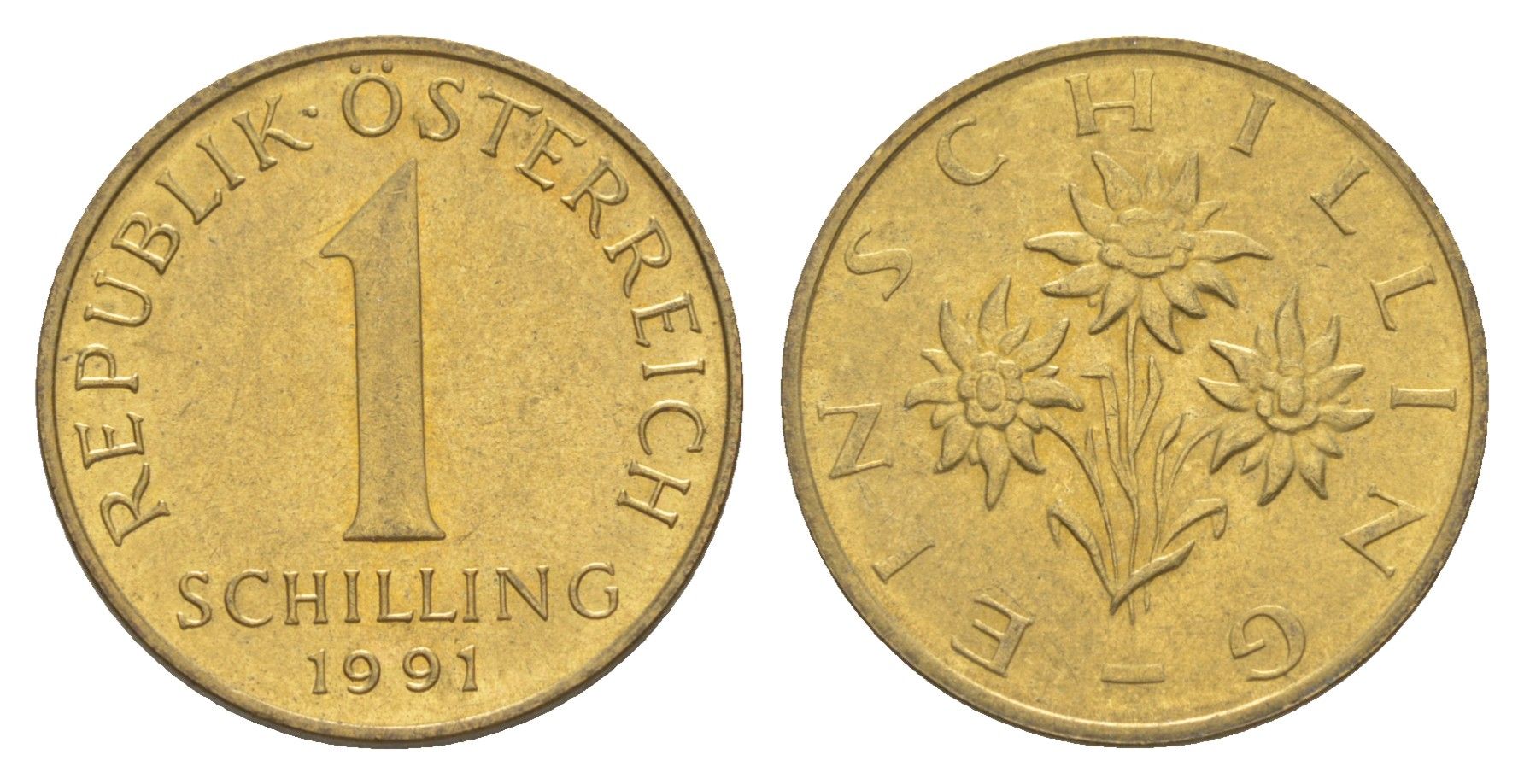 Австрия 1 шиллинг 1991 KM 2886 алюминиевая бронза UNC 4563-127